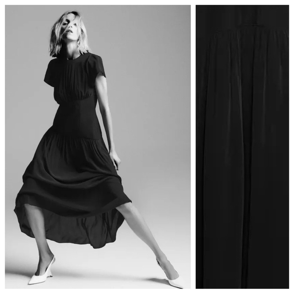 NWT. Zara ZW Collection Black Viscose Midi Dress. Size XL. - Picture 2 of 12